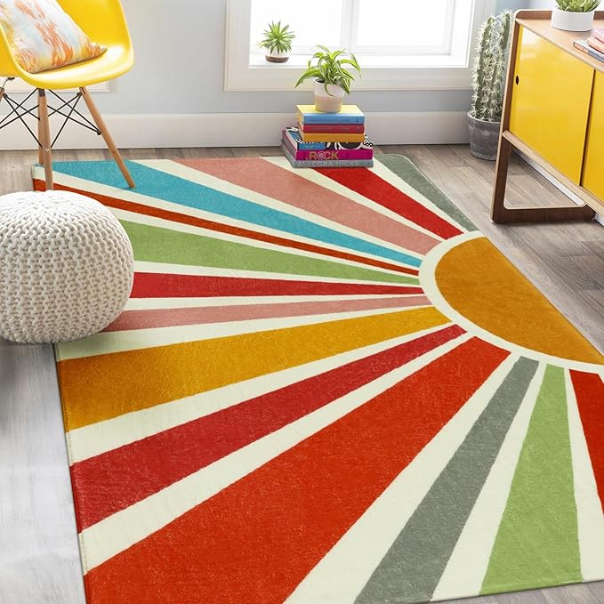 STARUIA Kids Rug 5'x7', Boho Washable Rainbow Nursery Rug, Non-Slip Soft Carpet for Playroom, Classroom, Office, Dining Room