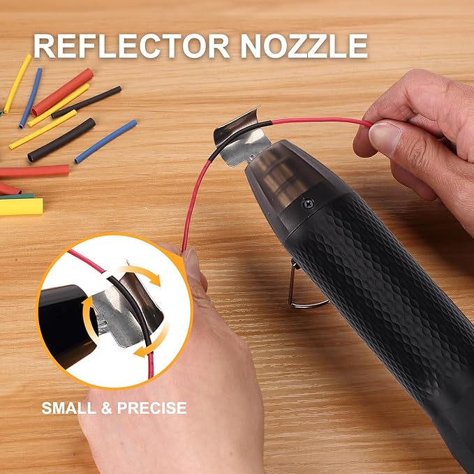 Mini Heat Gun with 6.56FT Long Cable, CUBEWAY 350W Dual-Temp 392~662°F Heat Shrink Gun with Reflector Nozzle and Shrinking Tubes for Wire Connectors, Small Hot Air Gun for Embossing Crafts