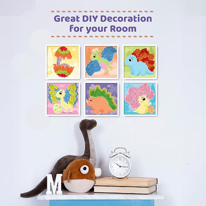 jackinthebox Poke Poke Art – Dinosaurs Theme, Mess-Free Fabric Art and Craft, Flower Pressing Kits, Gift for Kids, Toys for Girls and Boys Ages 4 5 6 7 8