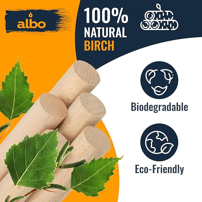 Albo 1" x 36" Wooden Dowel Rods Set - 10 Pack Birch Natural Long Craft Sticks Woodworking Furniture Garden Structures Hardwood Sanded Smooth Railings Supports Decor Crafts DIY Projects