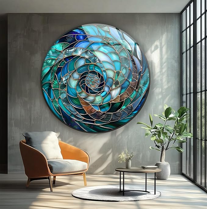 My Photostation.com 39,4''(100cm) Diameter Ocean Vortex Spiral Round Glass Wall Art Tempered Glass Printing Wall Decor Large Wall Art Wall Hangings