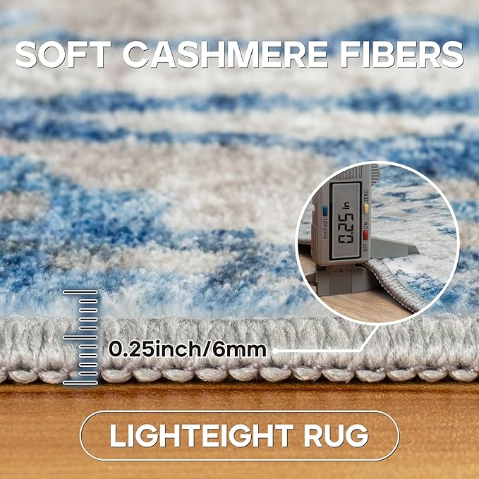 5x7 Area Rugs for Living Room Rug Washable: Modern Rug for Dining Room Bedroom Carpet Non Slip Low Pile 5 by 7 Indoor Abstract Nursery Home Office Blue White