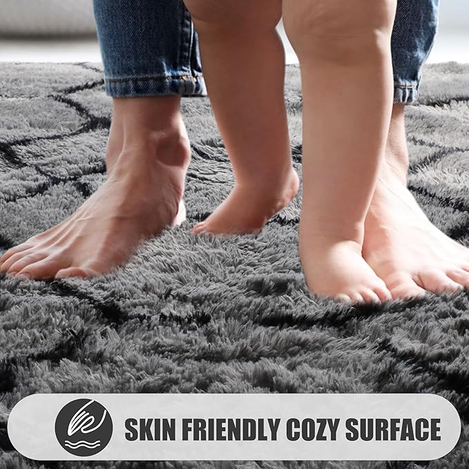 ONASAR 8x10 Area Rugs for Living Room, Fluffy Grey and Black Bedroom Rug, Washable Geometric Boho Large Soft Plush Shaggy Fuzzy Floor Carpet for Nursery Kids Classroom Playroom Dorm Home Decor
