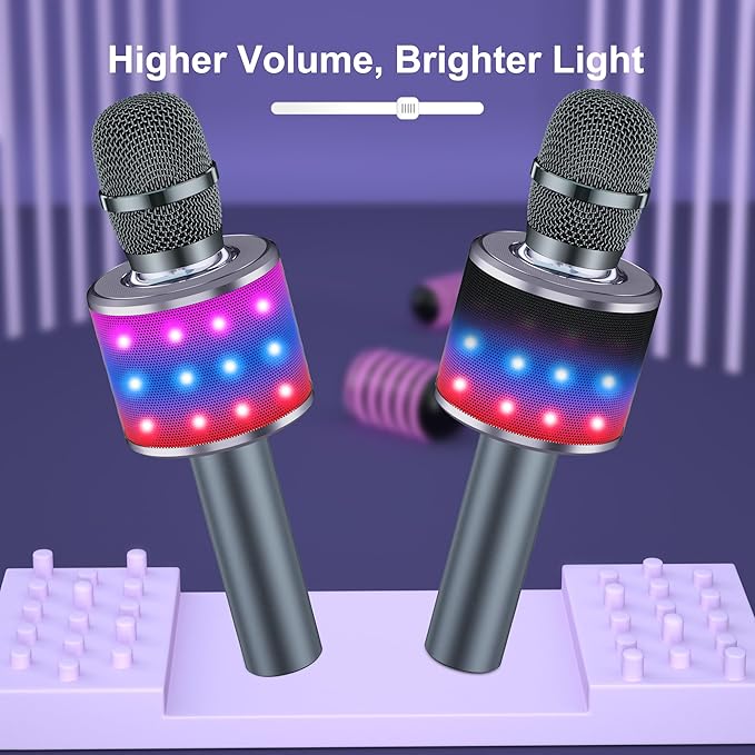 BONAOK Karaoke Microphone for Kids & Adults - Bluetooth Microphones Singing Mic with Disco Lights, Echo Effect, Built-in Speaker Portable Karaoke Player for Party Travel Gifts Q78(Space Gary)