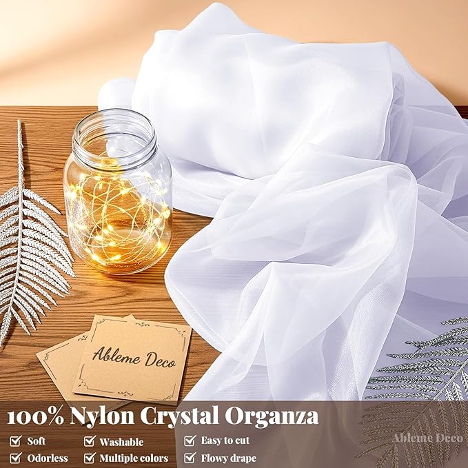 Organza Fabric by The Yard, 60 Inch Wide 3 Yards (9 ft) Long Sheer Fabric for DIY Sewing Projects Wedding Decorations Party Backdrops Curtains (White)