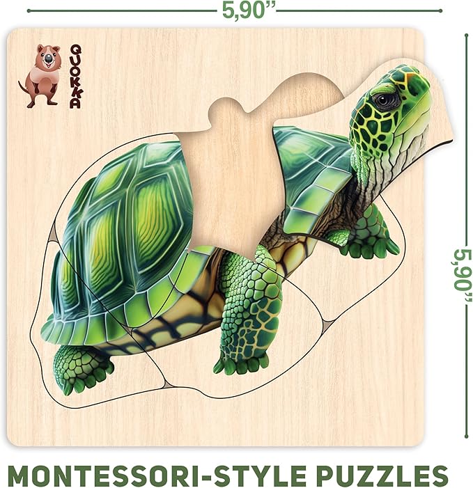 QUOKKA Realistic Wooden Puzzles for Toddlers 1-3 Year Old - 5,9 x5,9 Inches Kids Puzzles Ages 2-4 - Safari Montessori Toddler Toys - Motor Skills Games Gifts for Boys and Girls