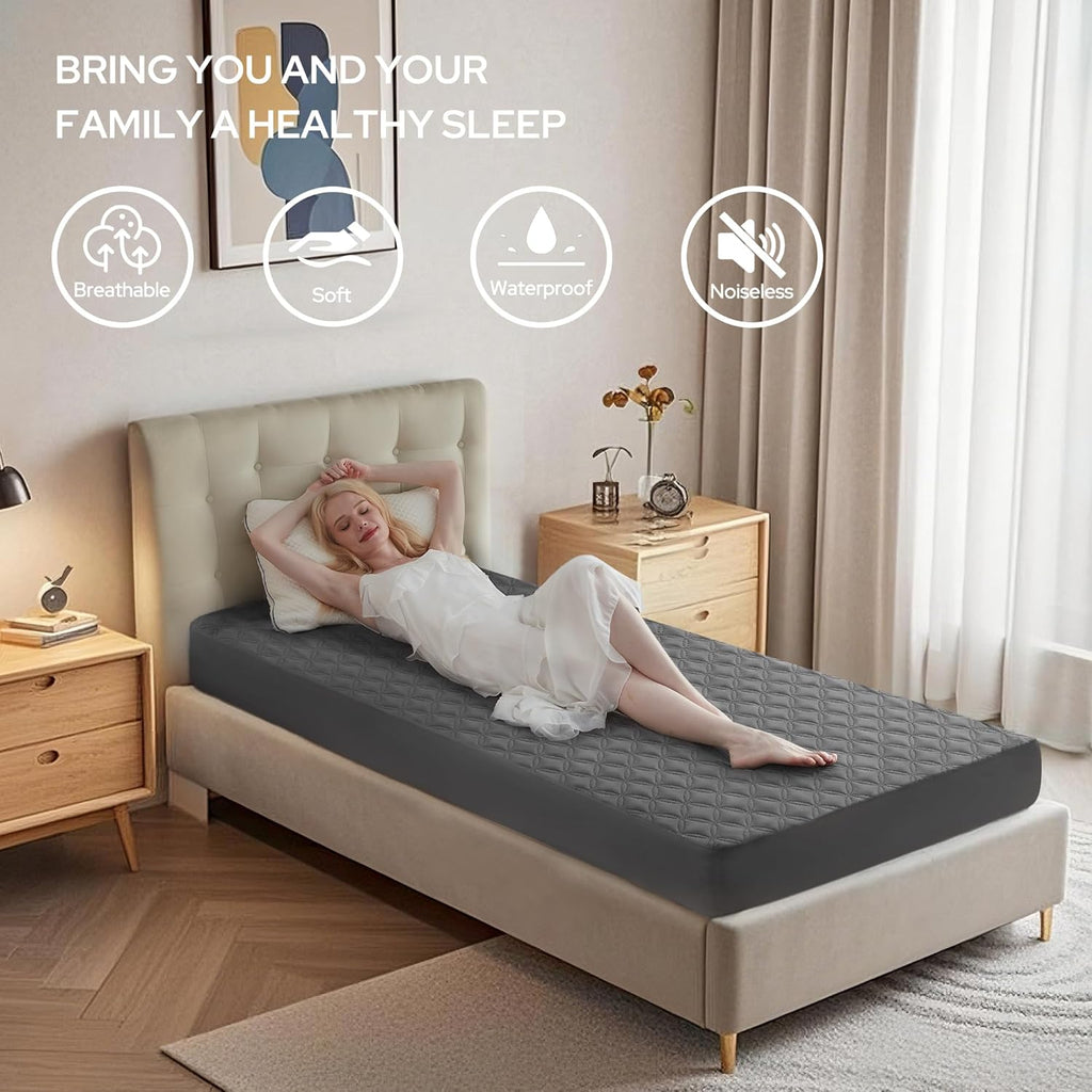 BEDLORE Waterproof Mattress Protector, Noiseless Twin XL Size Mattress Pad with Deep Pocket Fitted Up to 6"-15", Soft Breathable Dirt-Proof Mattress Cover for College Dorm (Gray)