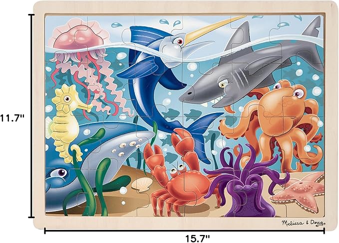 Melissa & Doug Under The Sea Ocean Animals Wooden Jigsaw Puzzle with Storage Tray (24 pcs)