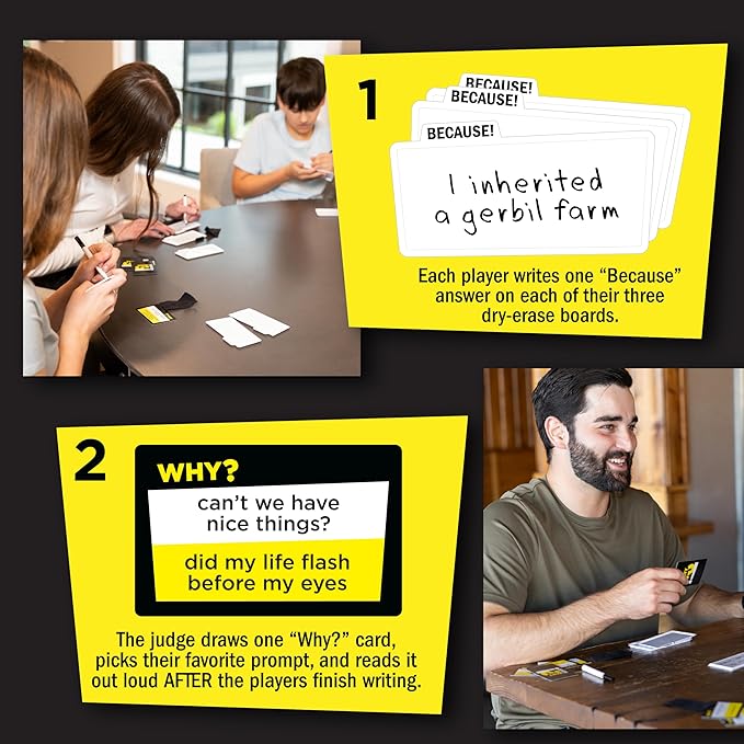Fat Brain Toys Why Because Party Game for Families Friends or Adults 3-6 Players Ages 12+, Card Game with Funny Answers, Fun Games