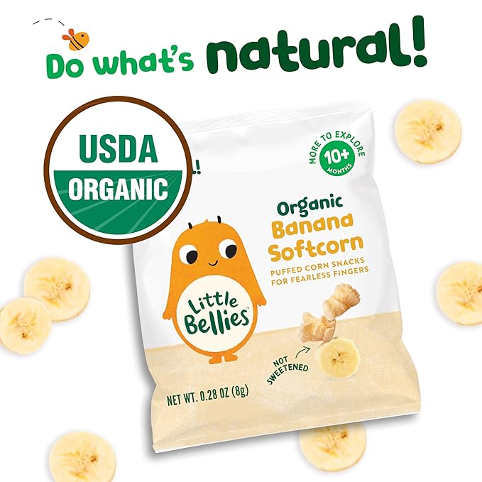 Little Bellies Organic Softcorn Variety Pack, Apple & Berry and Banana (Pack of 18 x 0.28 oz Individual Packs)