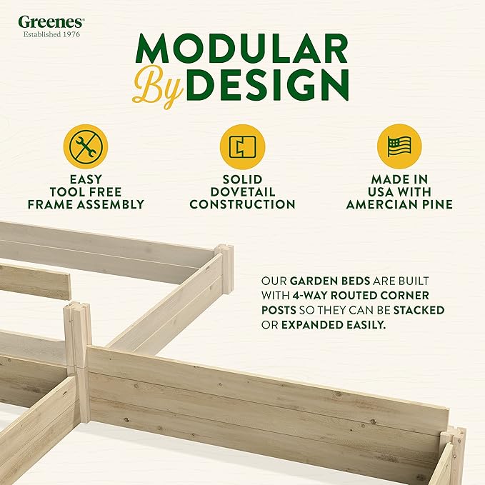 Greenes Fence Original Pine Raised Garden Bed, 2' x 2' x 7" (2-Pack) - Made in USA with American Pine