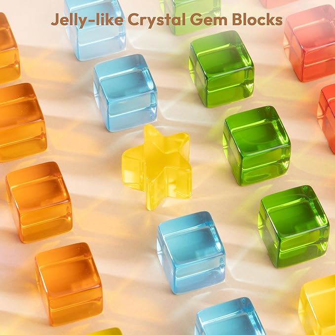 Wooden Building Blocks Set for Kids, Rainbow & Tree Shaped Wood Frame - 24 PCS Rainbow Gem Cubes Stacking Blocks, Montessori Stacking Toy for Toddlers, Early Learning Gifts for Boys Girls 3-6