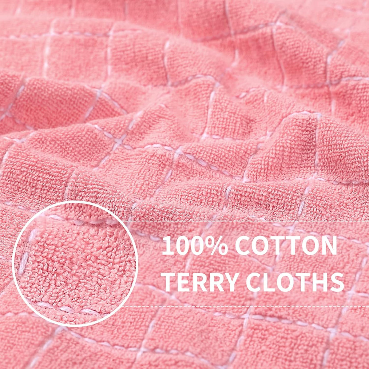 Homaxy 100% Cotton Terry Kitchen Towels(Pink, 13 x 28 inches), Checkered Designed, Soft and Super Absorbent Dish Towels, 4 Pack