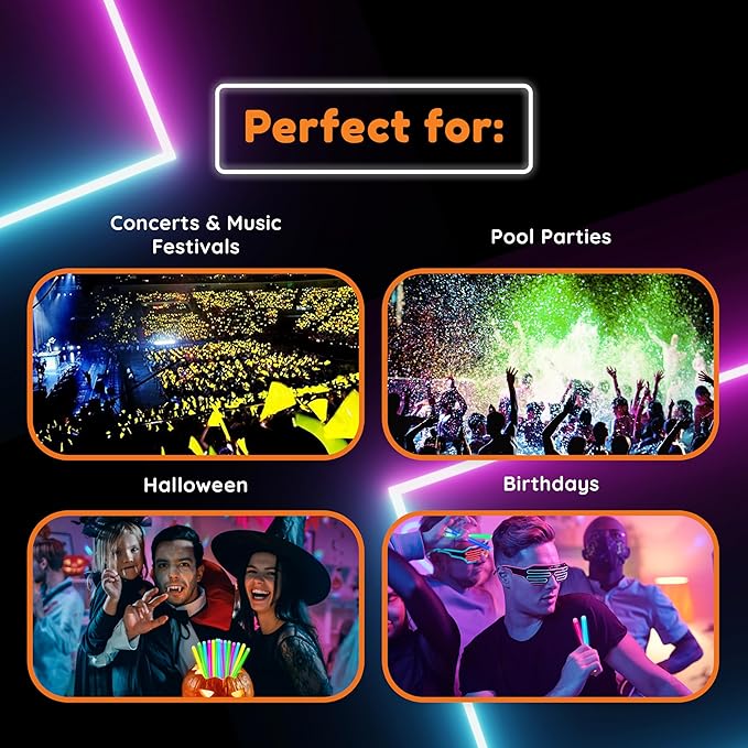 Glow Fever Glow in The Dark Sticks - 100 ct 6" Glow Sticks Bulk Party Pack with End Caps & Lanyards - Glow Party Favors for Concert, Festival, & Wedding Neon Light Sticks by Party Dragon, Purple