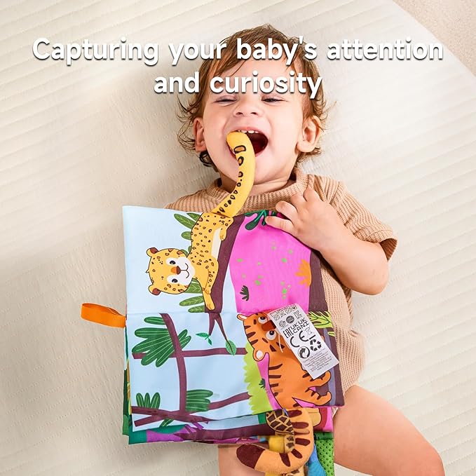 TUMAMA TK 3PCS Baby Books 0-6 Months, Soft Cloth Books for Babies Infants Toddler, Touch and Feel Crinkle Cloth Books 6 to 12 Months, Early Development Interactive Toys Gifts for Boys Girls