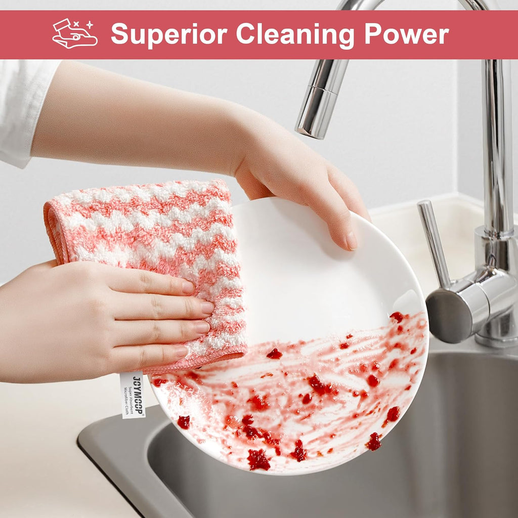 JOYMOOP Microfiber Cleaning Cloth, Mixed Color Towels with Edging, Medium-Small Size 8 Pack (9.8" x 11.8"), Absorbent Streak Free Lint Free Rags for Cleaning, Reusable and Washable Towels