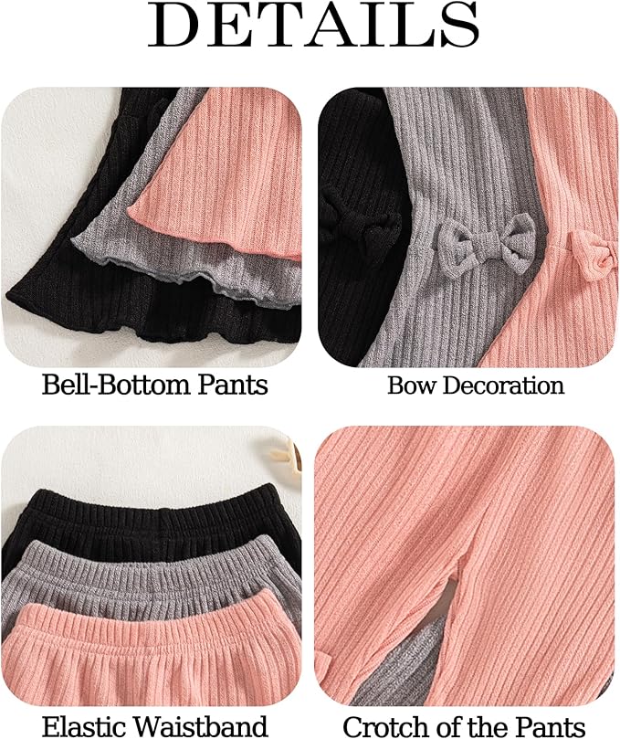 Mioglrie Baby Girls Pants Toddler 3 6 9 12 18 24 Months Leggings Newborn Girls Flared Leggings Infant Bell Bottom Pants