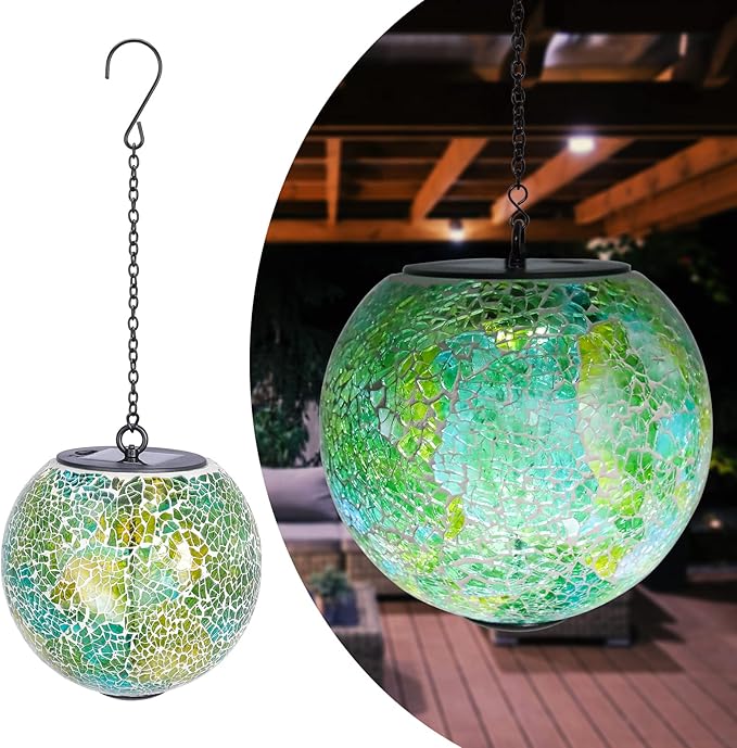Solar Hanging Lantern Solar Outdoor Lanterns Mosaic Gazing Ball Outdoor Hanging Lights Outdoor Lights Waterproof Garden, Patio, Pathway & Yard Décor Green