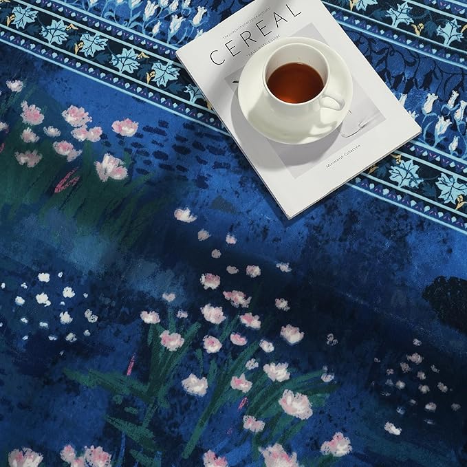 2x3 Rug Impressionist-Style Vintage Indoor Door Mat Machine Washable Small Area Rug Non-Slip Low Pile Throw Rugs for Entryway Kitchen Front Door Indoor Entrance Entry Kids Room, Blue