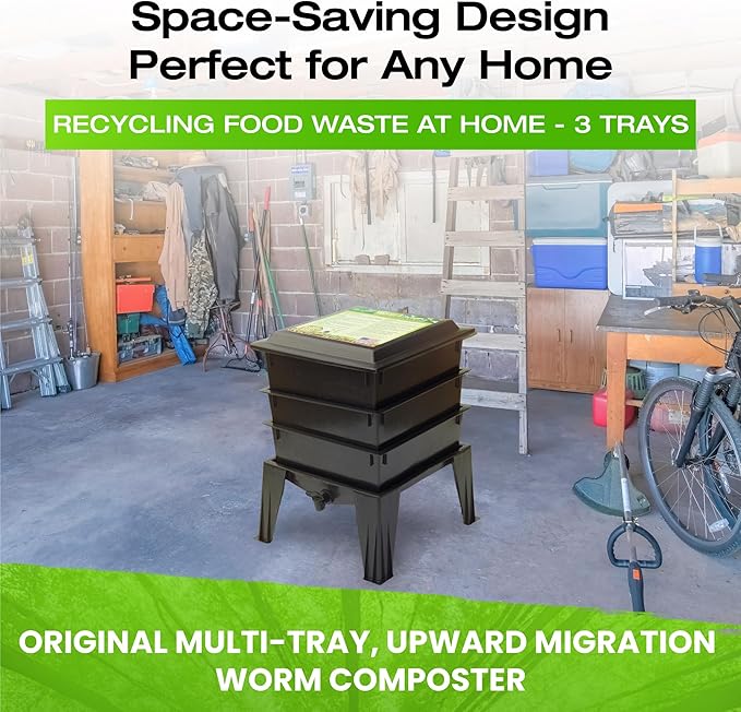 Worm Factory® Basic 3 Tray Black Worm Composter – US Made, Fully Assembled System for Home Food Waste Recycling – Includes Accessories for Odor-Free Vermicomposting – Durable, Space-Efficient Design.