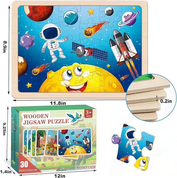 Wooden Puzzles for Kids Ages 4-6, 6 Packs 30 PCs Jigsaw Puzzles for Kids Ages 3-5 | 4-8, Wooden Puzzles for Toddler Children Learning Educational Puzzles Toys for Boys and Girls
