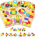 Yetonamr Wooden Toddler Puzzles Gifts Toys for 1 2 3 Years Old Boys Girls, 12 Vehicle Shape Montessori Toy Educational Blocks Kids Toys Gift Baby Learning Toy Age 1-3, 2-4