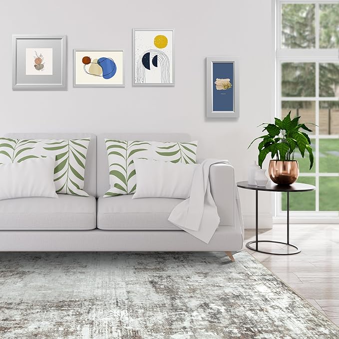 9x12 Area Rugs for Living Room Rug Washable: Modern Large Rug for Dining Room Bedroom Carpet Non Slip 9 by 12 Indoor Abstract Nursery Home Office Brown Grey