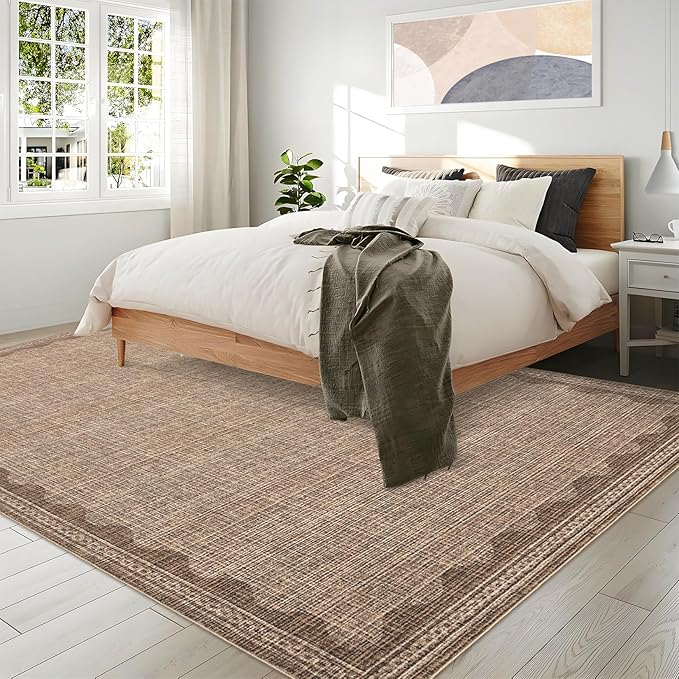 Scalloped Washable Rug 8x10 Area Rugs for Living Room, Solid Coffee Rug for Bedroom Girls, Non Slip Scalloped Throw Rugs with Rubber Back, Soft Dorm Nursery 8x10 Carpet for Dining Room