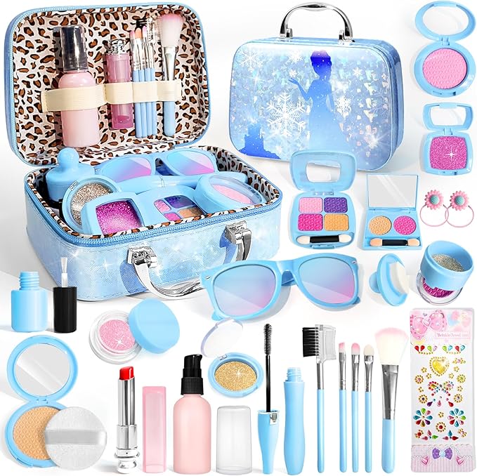 INNOCHEER Pretend Makeup for Toddlers, Fake Play Makeup for Little Girls, Frozen Toy Makeup Set for Girls, Birthday Christmas Princess Gifts Toddler Girl Toys Age 3 4 5 6 7 8 (Not Real Makeup)