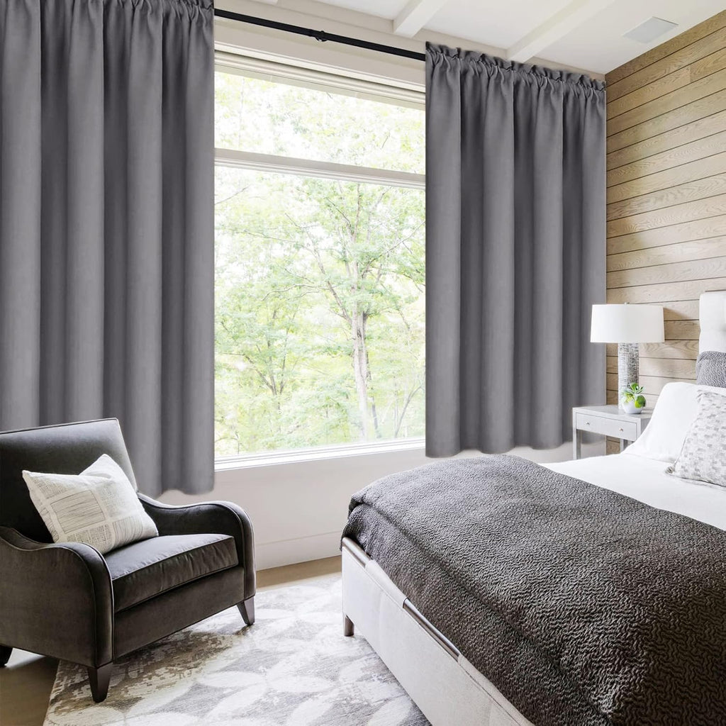 DWCN Blackout Curtains Room Darkening Thermal Insulated Bedroom Curtains Window Treatments, 42 x 45 inches Long, Set of 2 Grey Rod Pocket Drapes