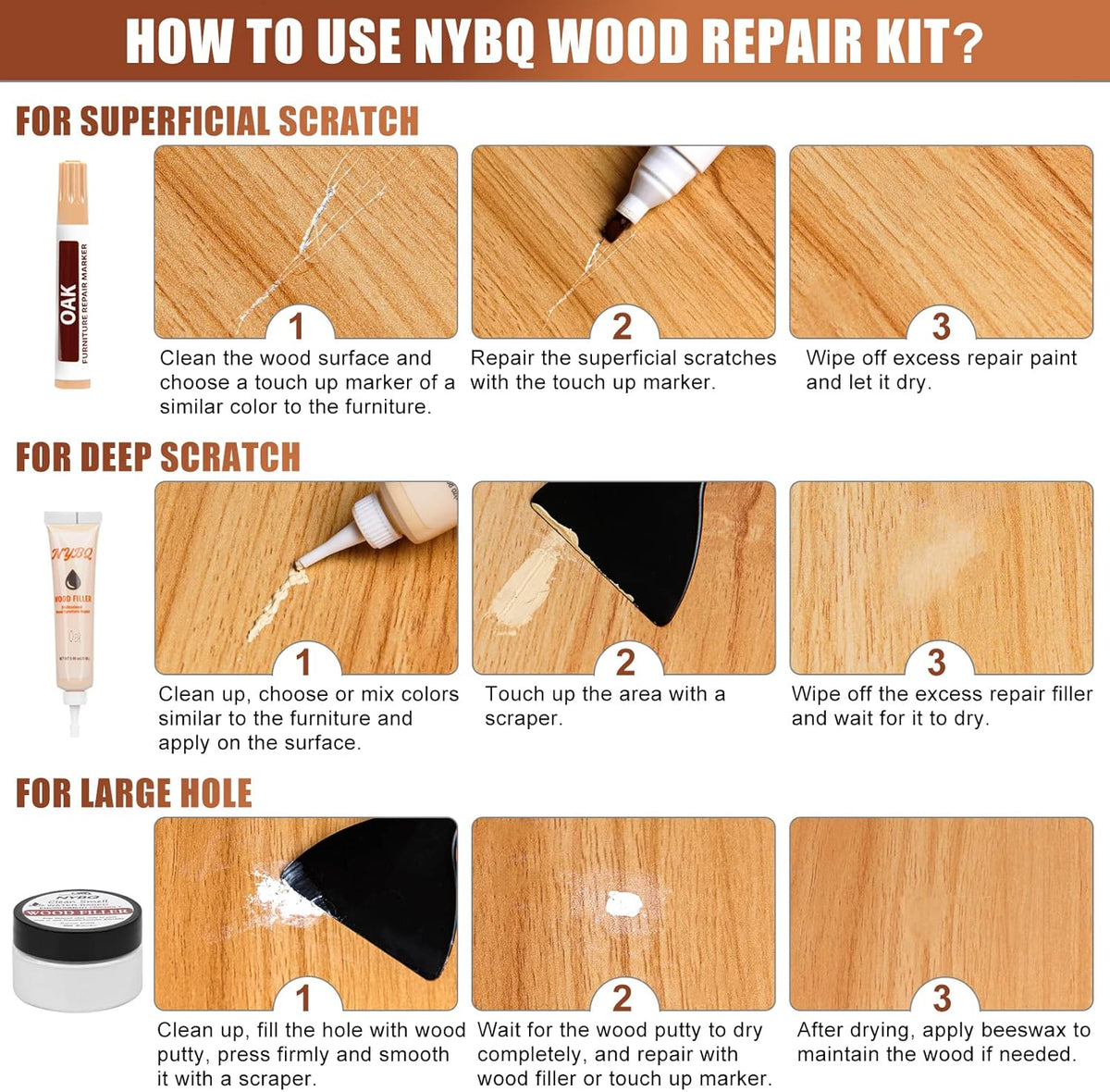 Wood Furniture Repair Kit- Set of 41 Laminate Vinyl Floor Repair Kit Wood Fillers,Floor Scratch Repair, Touch Up Markers, Restore Hardwood Scratches, Cracks, Hole for Floor, Table, Door, Cabinet