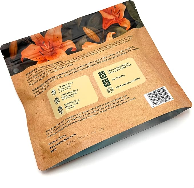 Pack of 5 SIPA Laundry Detergent Sheets Bag - 30 Sheets, Up to 60 Loads, Lily of the Valley Scent, Phosphorus-Free, High Efficiency, (30 Count (Pack of 5))