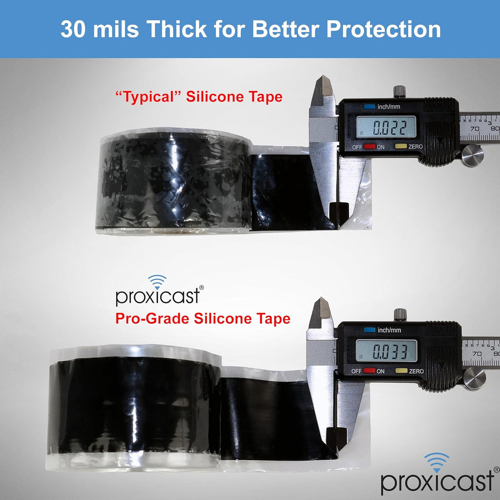 Proxicast Pro-Grade Extra Strong 30mil Weatherproof Self-Fusing Silicone Rubber Sealing Tape For Outdoor Antenna Coax & Electrical Cables, Hose/Pipe Leaks & Emergency Repairs (1.5" x 15' roll) - Black