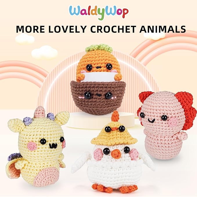 WaldyWop Beginner Crochet Kit for Kids: Easy Crocheting Starter Kits for Girls - Learn to Crochet Set w/Step-by-Step Video - Complete Knitting Kit, Easy Crochet Yarn, Birthday Gifts for Women