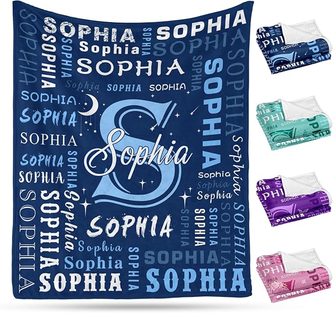 Ship Next Day, Custom Blanket with Name - Printed in USA, Personalized Baby Blankets for Girls, Ultra-Soft Cozy Fleece Blankets, Christmas Birthday Gifts for Boys & Girls Kids Teen Girl