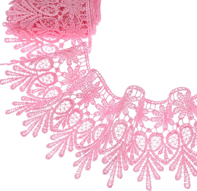 GXTIZAS Lace Trim 5 Yards Wide Venise Lace Ribbon Embroidered Edge Trim for Sewing Crafts Pillow Case (Pink