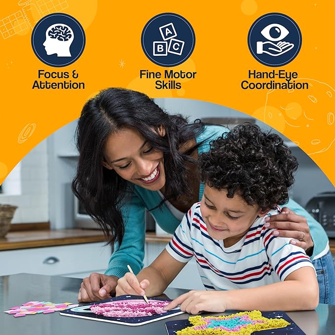 jackinthebox Poke Poke Art for Kids – Space Theme, Mess-Free Fabric Art and Craft, Flower Pressing Kits, Gift for Kids, Toys for Girls and Boys Ages 4 5 6 7 8