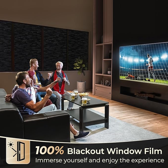 rabbitgoo Blackout Window Film, Sun Blocking Privacy Film for Room Darkening, Removable Black Out Vinyl Cover Tint for Home Day Sleep, Anti-UV Frosted Glass Clings, Black, 35.4 x 157.4 Inches