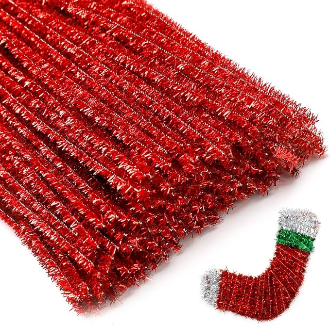 Eppingwin 200pcs Pipe Cleaners, Glitter Red Pipe Cleaners Craft Supplies,Chenille Stems for DIY Arts Crafts Project(Glitter Red)