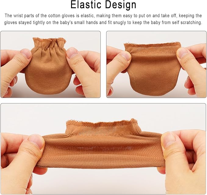 BQUBO Newborn Infant Toddler Mittens No Scratch Cotton Elastic Wrist Gloves Hypoallergenic for 0-6 Months Baby Boys Girls