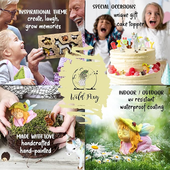 WILD PIXY Baby Miniature Fairy Garden Set – Springtime Fairy Accessories Kit with Gorgeous Fairies and Animals, Indoor/Outdoor Figurines in Designer Gift Box, Perfect for Garden Decor