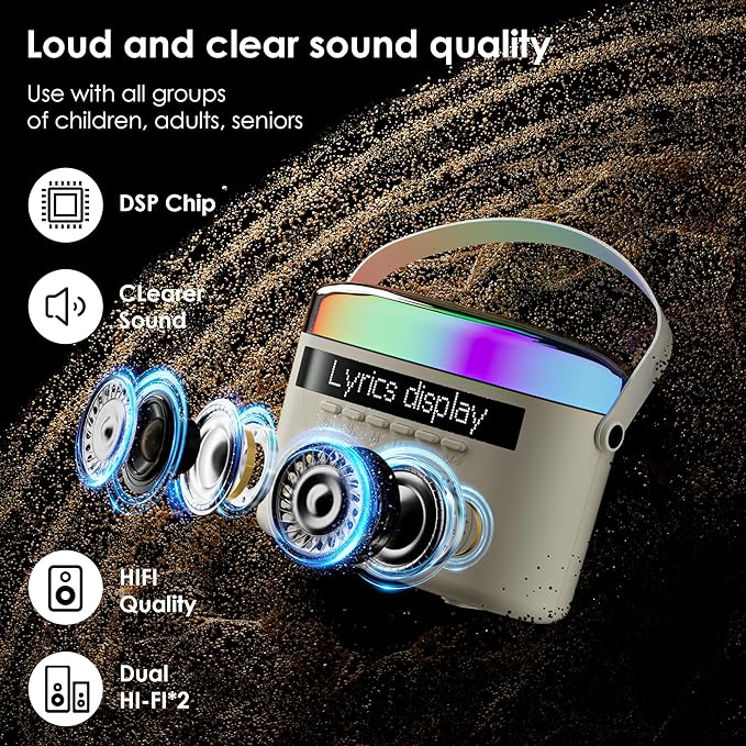 Karaoke Machine,Karaoke Machine with Lyrics Display,Portable Bluetooth 5.3 Karaoke Speaker with Upgraded Dual Speakers for Kids and Adults,with White Noise and Night Light Function