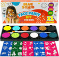Blue Squid Face Painting Kit for Kids – Complete Face Paint Kit Palette, Stencils, 12 Colors - Safe for Sensitive Skin, Non Toxic Face Painting Kit Professional - Kids Party & Halloween Makeup Kit