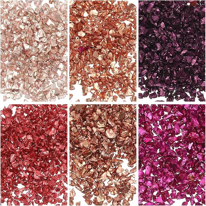 uxcell 6 Colors Crushed Glass Chips, 1-3mm Irregular Glitter Metallic Glass Broken Glasses Pieces with Laser Bag for Craft DIY Vase Epoxy Halloween Decoration 31g, Solid Color