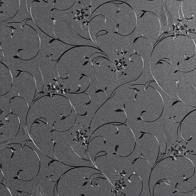 Mikomer Total Blackout Window Film,100% Light Blocking Privacy Glass Door Film Etched Flowers,Room Darkening Window Cling,No Glue/Heat Control/Anti UV for Day Sleep & High Privacy,35In. by 118In.