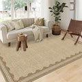 Scalloped Washable Rug 10x13 Area Rugs for Living Room, Solid Tan Rug for Bedroom Girls, Non Slip Throw Carpet with Rubber Back, Soft Dorm Nursery 10x13 Scalloped Rugs for Dining Room