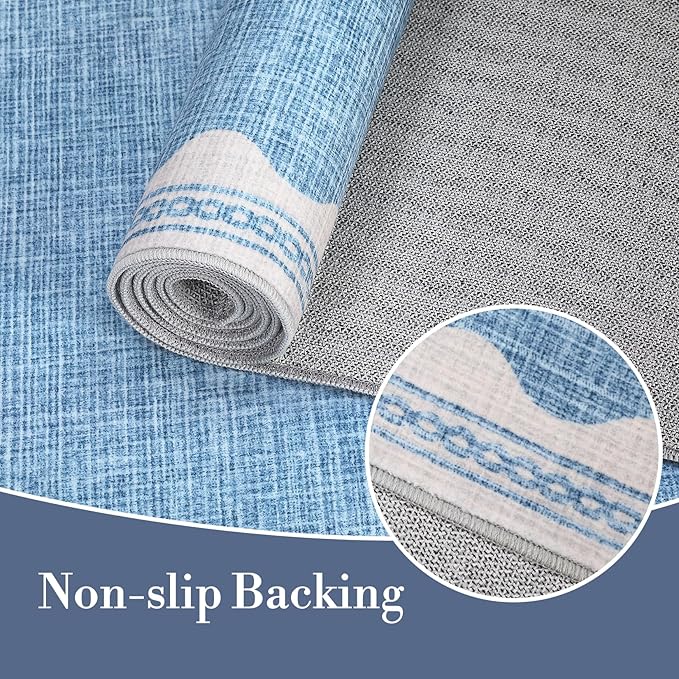 Scalloped Rug 4x6 Rugs for Entryway, Small Area Rugs Solid Blue Rug for Bedroom Girls, 4x6 Washable Rugs for Living Room, Non Slip Scalloped Bath Mat, Soft Dorm Nursery Carpet for Bedside
