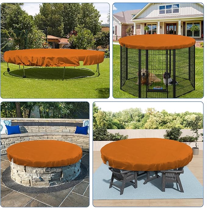 ECOOPTS 8 ft Round Pool Cover for Above Ground Pools, Swimming Pool Cover Protector Winter Safety Cover (Orange)