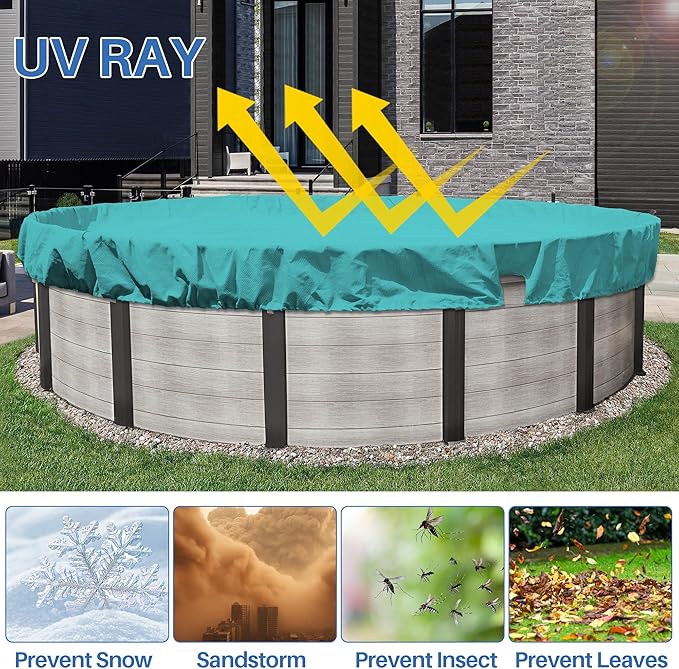 ECOOPTS 12 ft Round Pool Cover for Above Ground Pools, Swimming Pool Cover Protector Winter Safety Cover (Turquoise)
