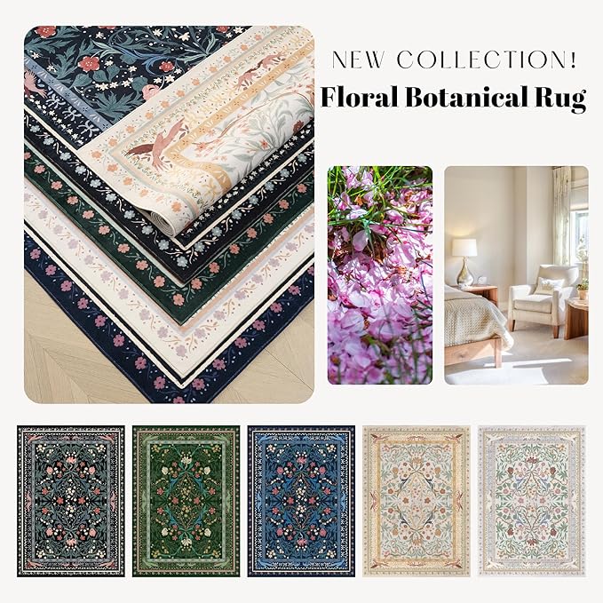 Runner Rug for Kitchen Rug Non Slip 2'6"x8' Washable Rugs with Rubber Backing Soft Vintage Floral Botanical Carpet Runner for Kitchen, Laundry, Bedroom, Bathroom, Green